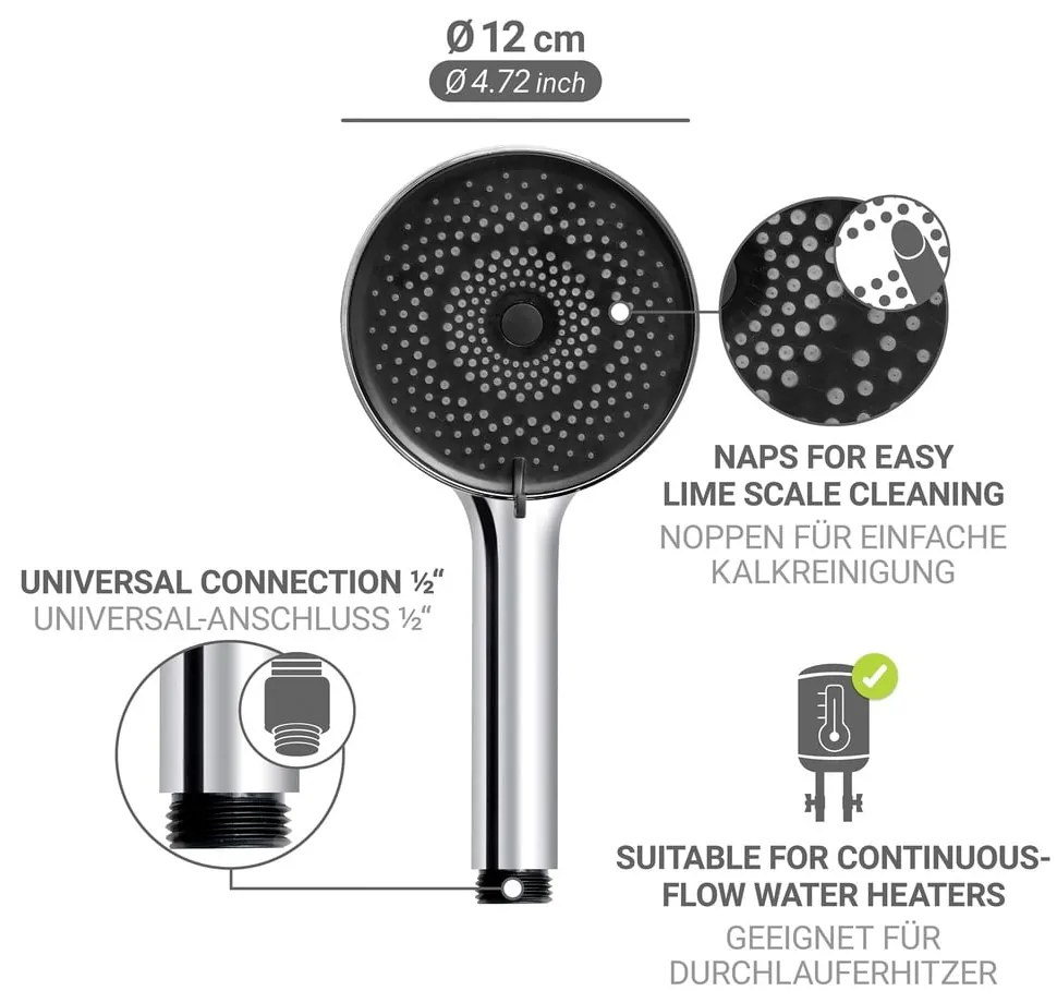 Cap de duș argintiu din plastic ø 12 cm Softwater – Wenko