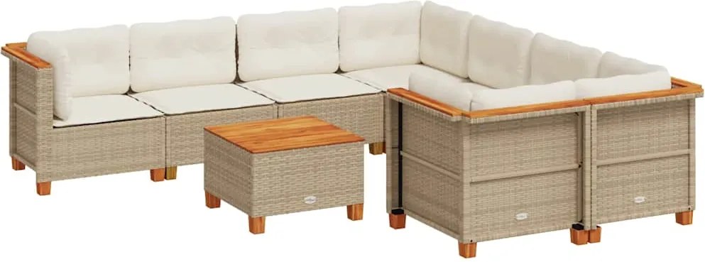 vidaXL Set canapele de grădină, 9 piese, cu perne, bej, poliratan