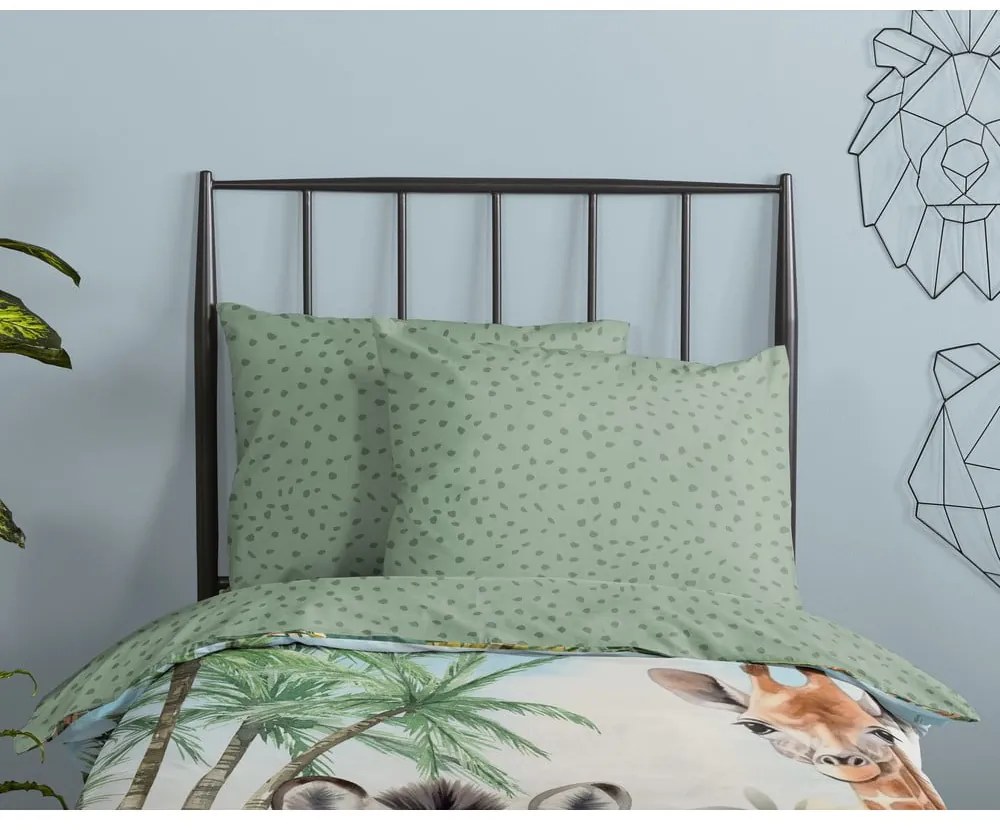 Lenjerie de pat pentru copii verde din bumbac pentru pat de o persoană 140x200 cm Thabo – Good Morning