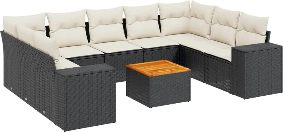 vidaXL Set canapele de grădină cu perne, 10 piese, negru, poliratan