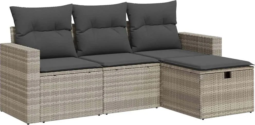 vidaXL Set canapea de grădină cu perne, 4 piese, gri deschis poliratan
