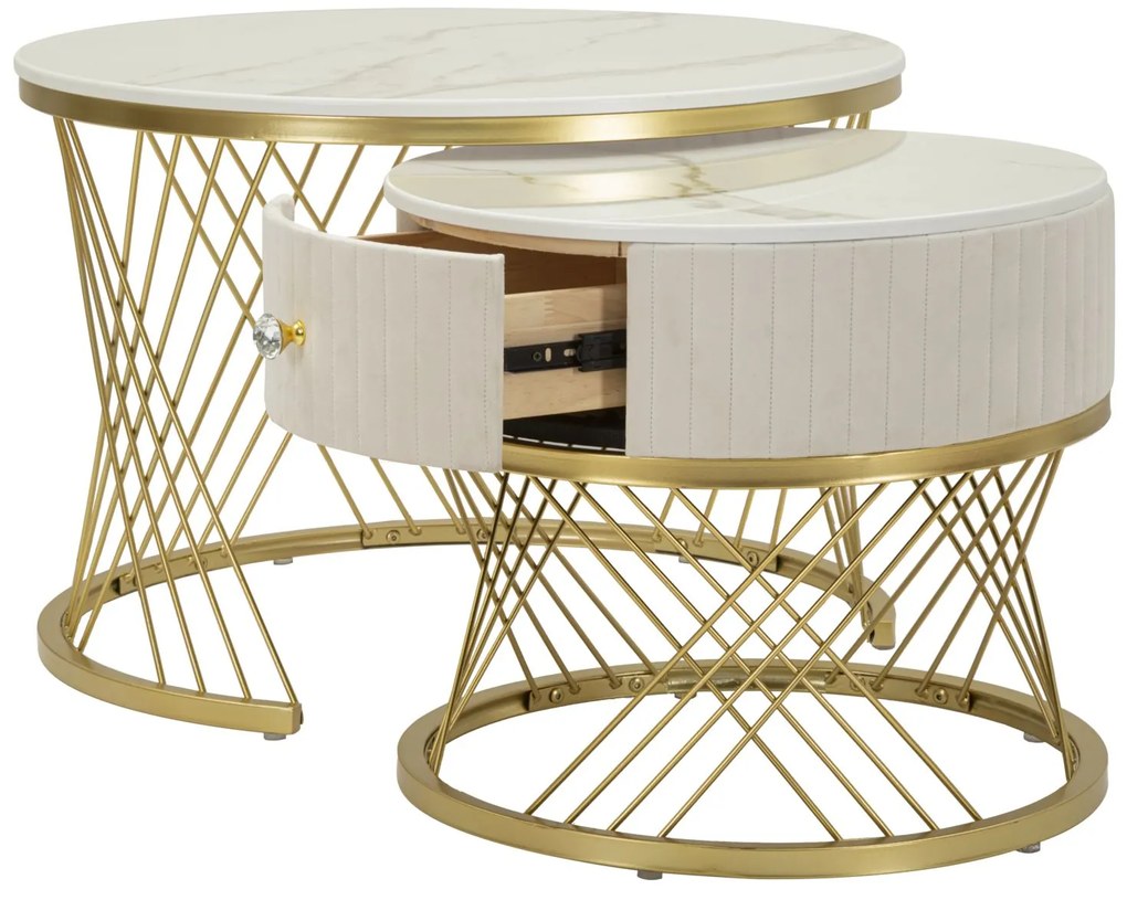 Mauro Ferretti Set De 2 Masute De Cafea Votix, Cm Ø 70X48-50X43,3 | Aosom Romania