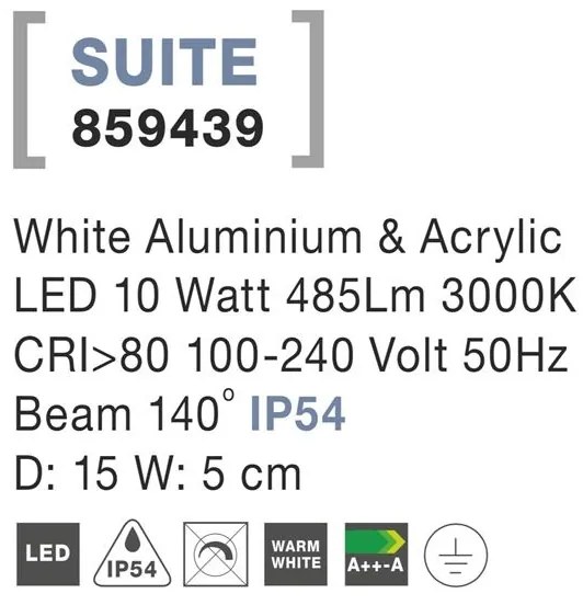 Aplica LED ambientala de exterior IP54 SUITE alba NVL-859439