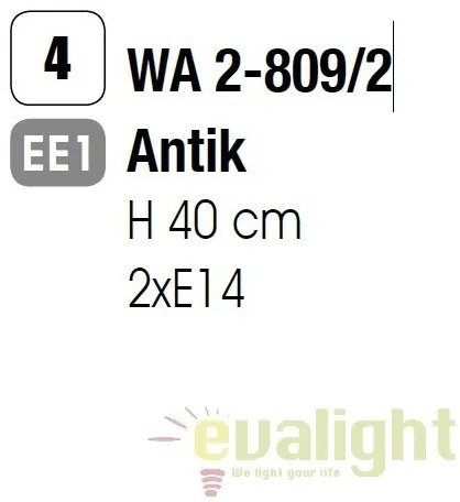 Aplica de perete design rustic cu 2 brate Vela WA 2-809/2 Antik OR