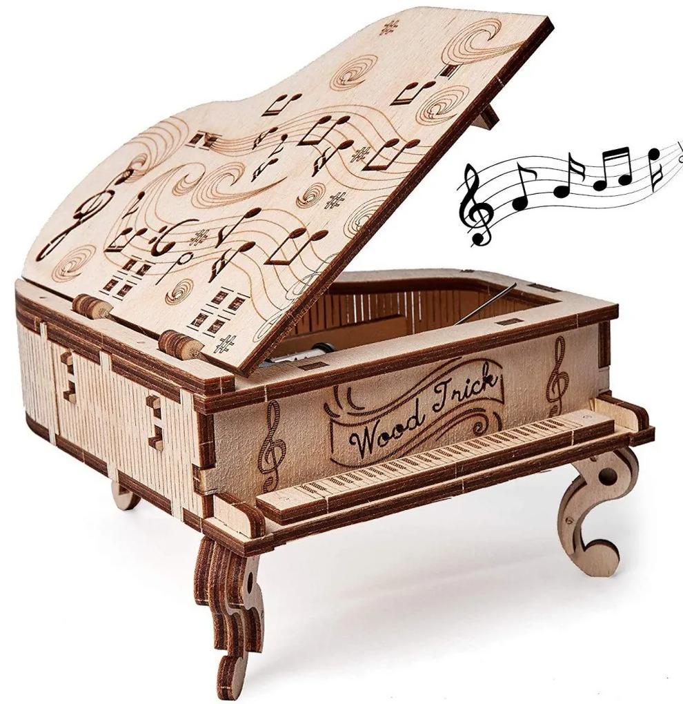 Puzzle 3D mecanic din lemn si cutie muzicala in forma de pian