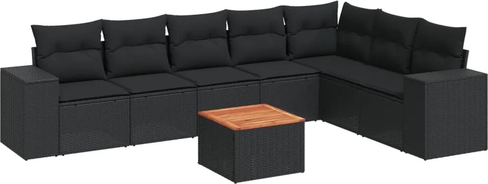 vidaXL Set mobilier de grădină cu perne, 8 piese, negru, poliratan