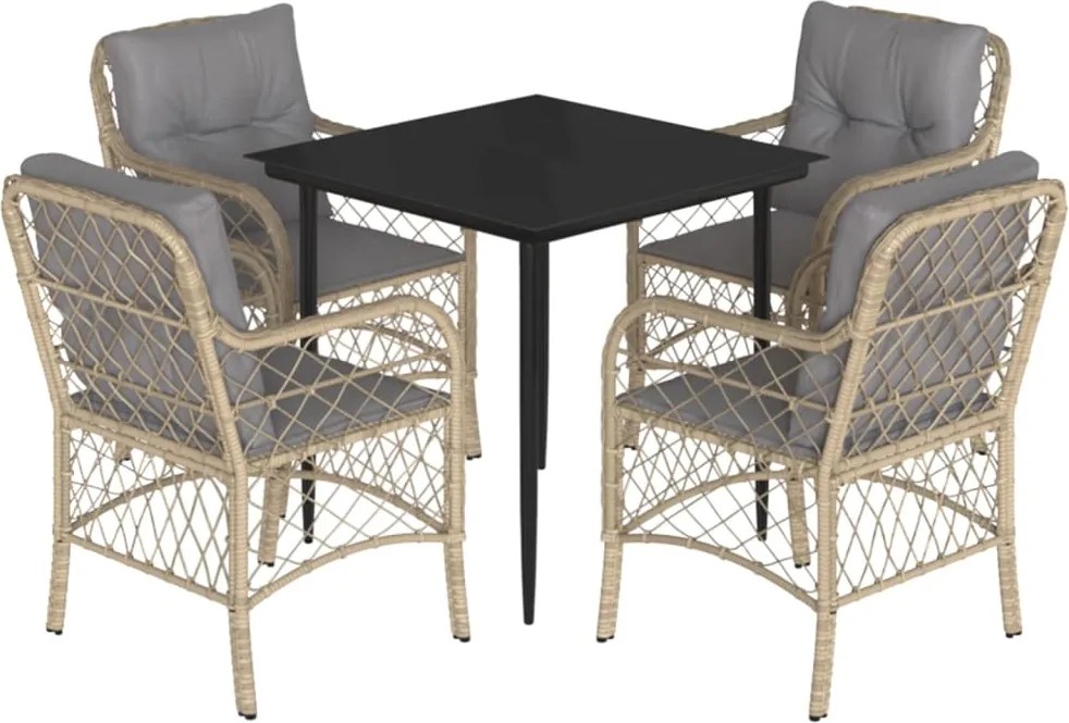 vidaXL Set mobilier pentru grădină, 5 piese, cu perne, bej, poliratan