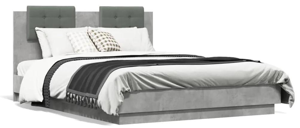 3209957 vidaXL Cadru de pat cu tăblie gri beton 135x190 cm lemn prelucrat