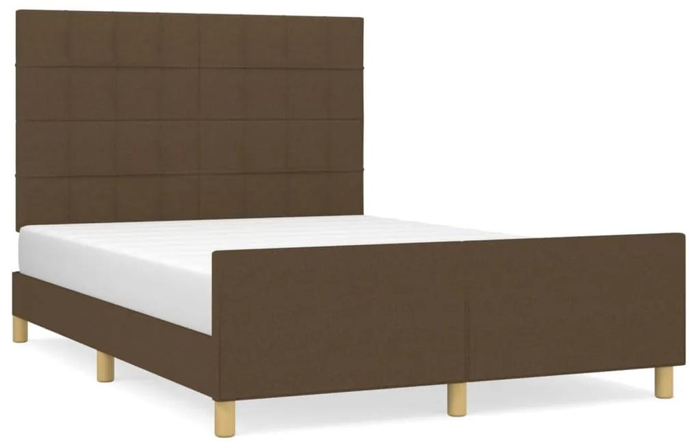 Cadru de pat cu tablie, maro inchis, 140x200 cm, textil Maro inchis, 140 x 200 cm, Cu blocuri patrate