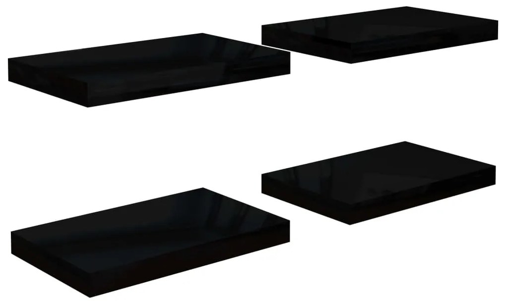 323765 vidaXL Rafturi de perete, 4 buc., negru extralucios, 40x23x3,8 cm, MDF