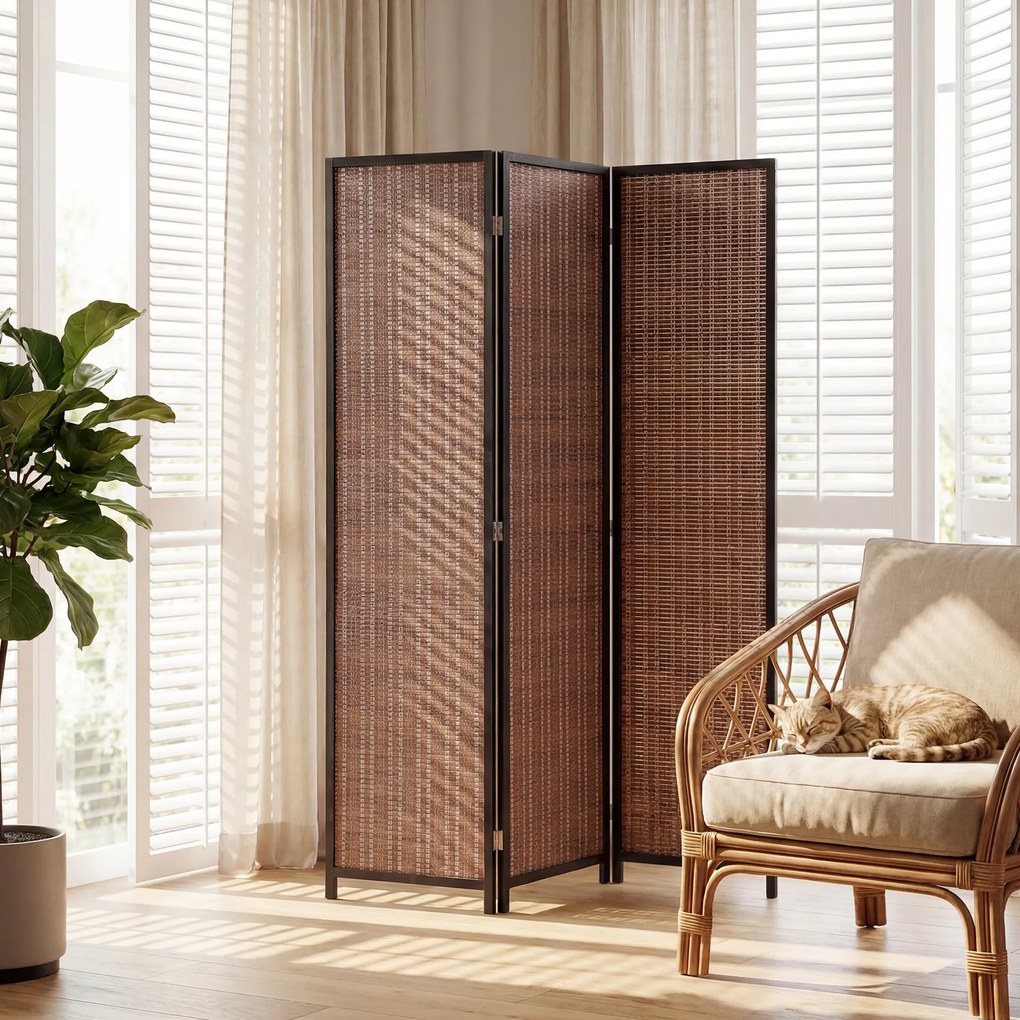 HOMCOM Paravan din lemn separator de cameră panou despărțitor pliabil 3 panouri 135 x 180 cm maro | Aosom Romania