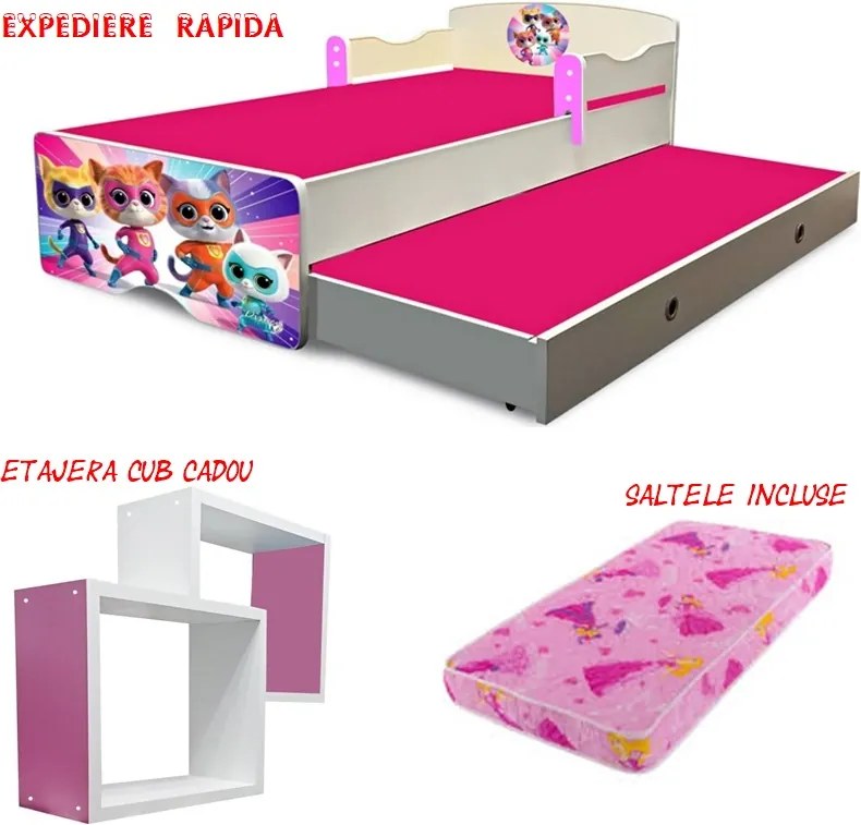 Pat copii dublu Super Kitty cu saltele incluse