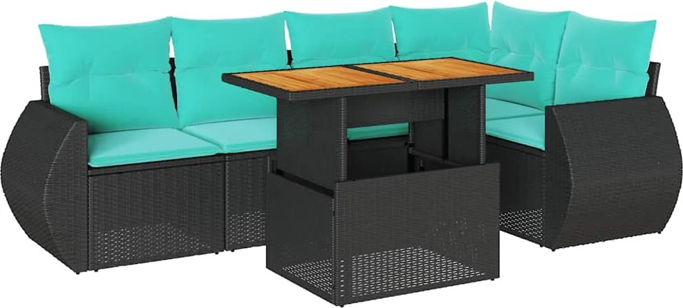 vidaXL Set mobilier de grădină cu perne, 6 piese, negru, poliratan