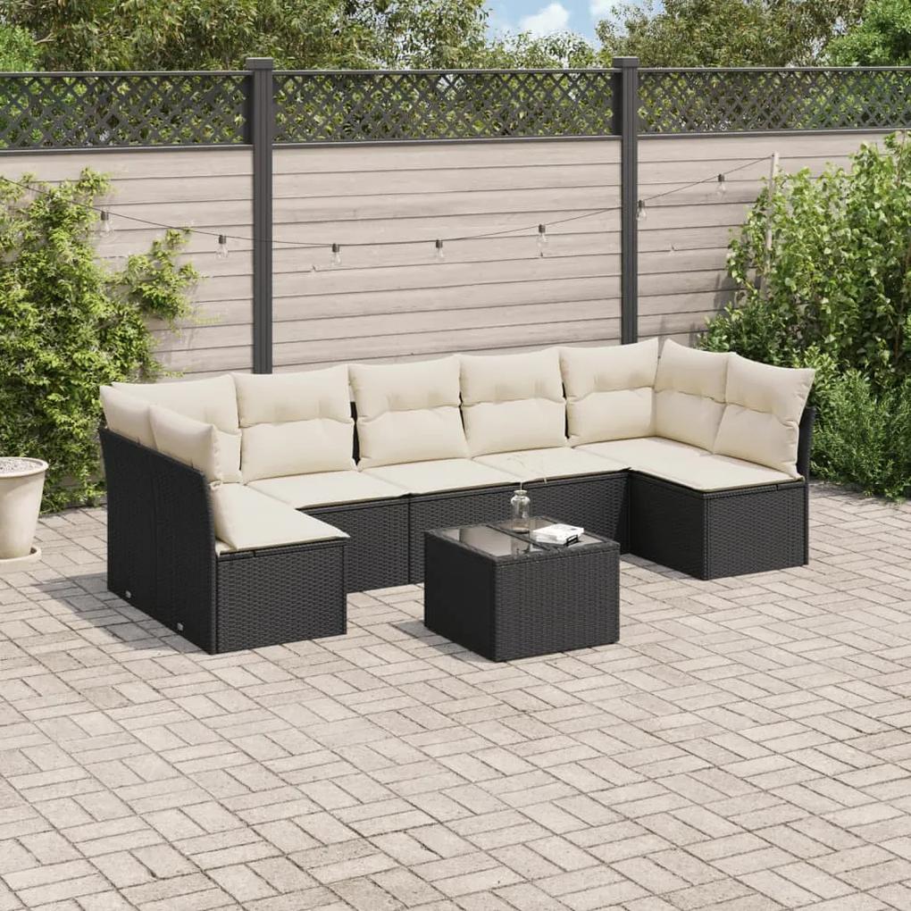 3217436 vidaXL Set mobilier de grădină cu perne, 8 piese, negru, poliratan