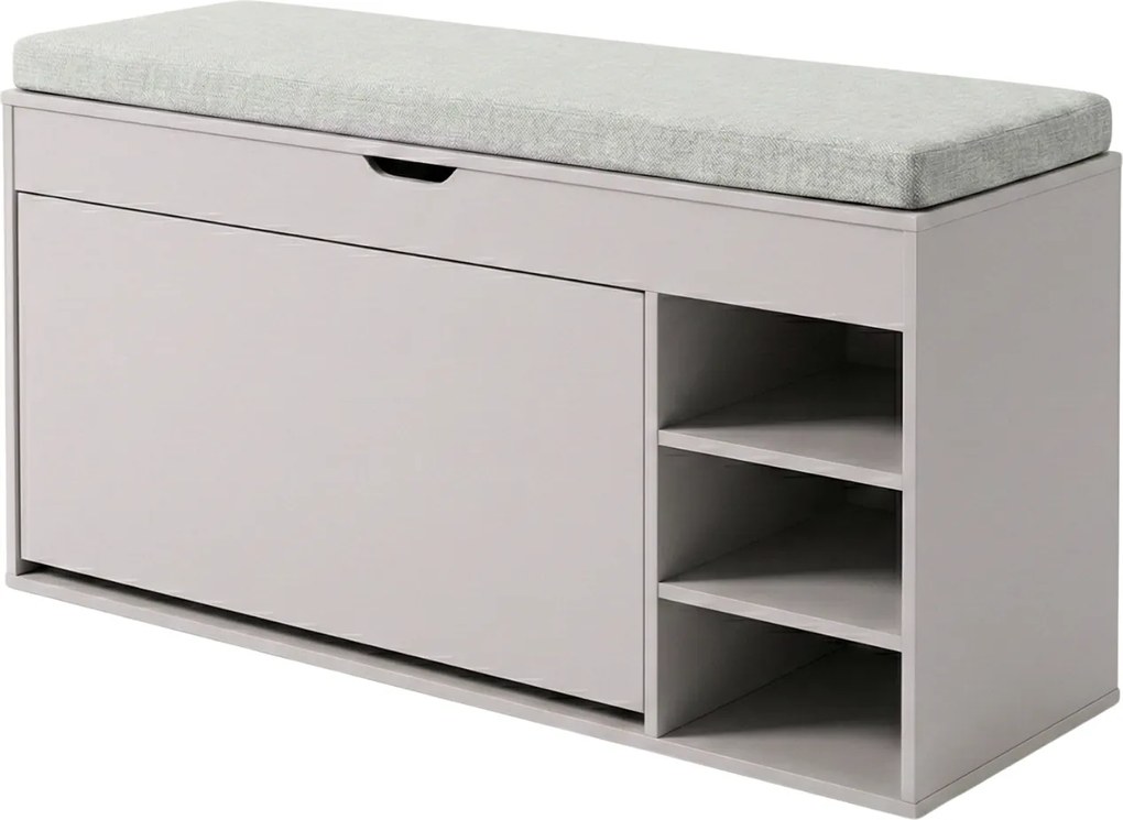 Dulap pentru pantofi cu loc de șezut și rafturi retractabile GRADIA, 100 x 34 x 50 cm, gri deschis