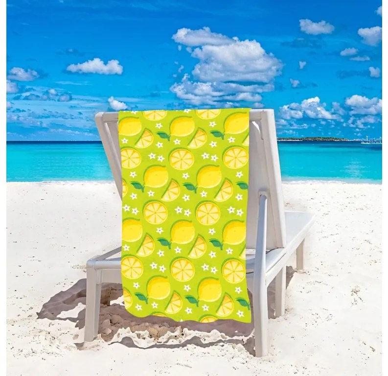 Set de plaja LEMONS – prosop 100×180 cm si poncho 80×145 cm, verde
