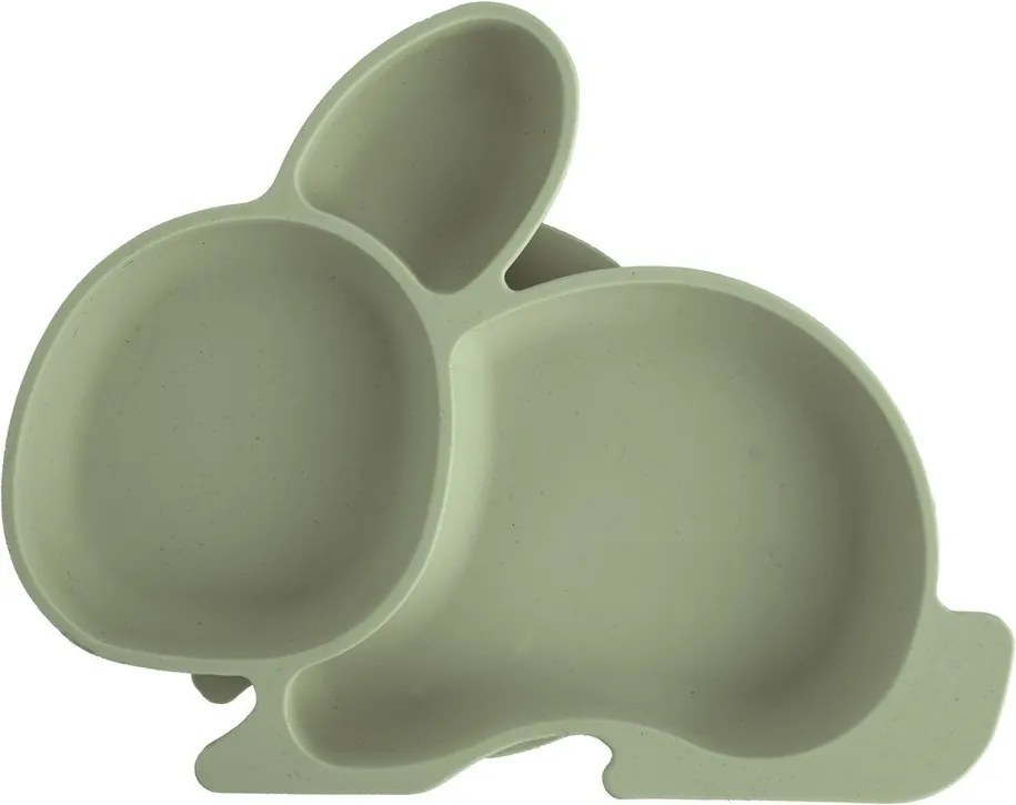 Farfurie pentru copii verde salvie din silicon 18x23 cm Bunny – Orion