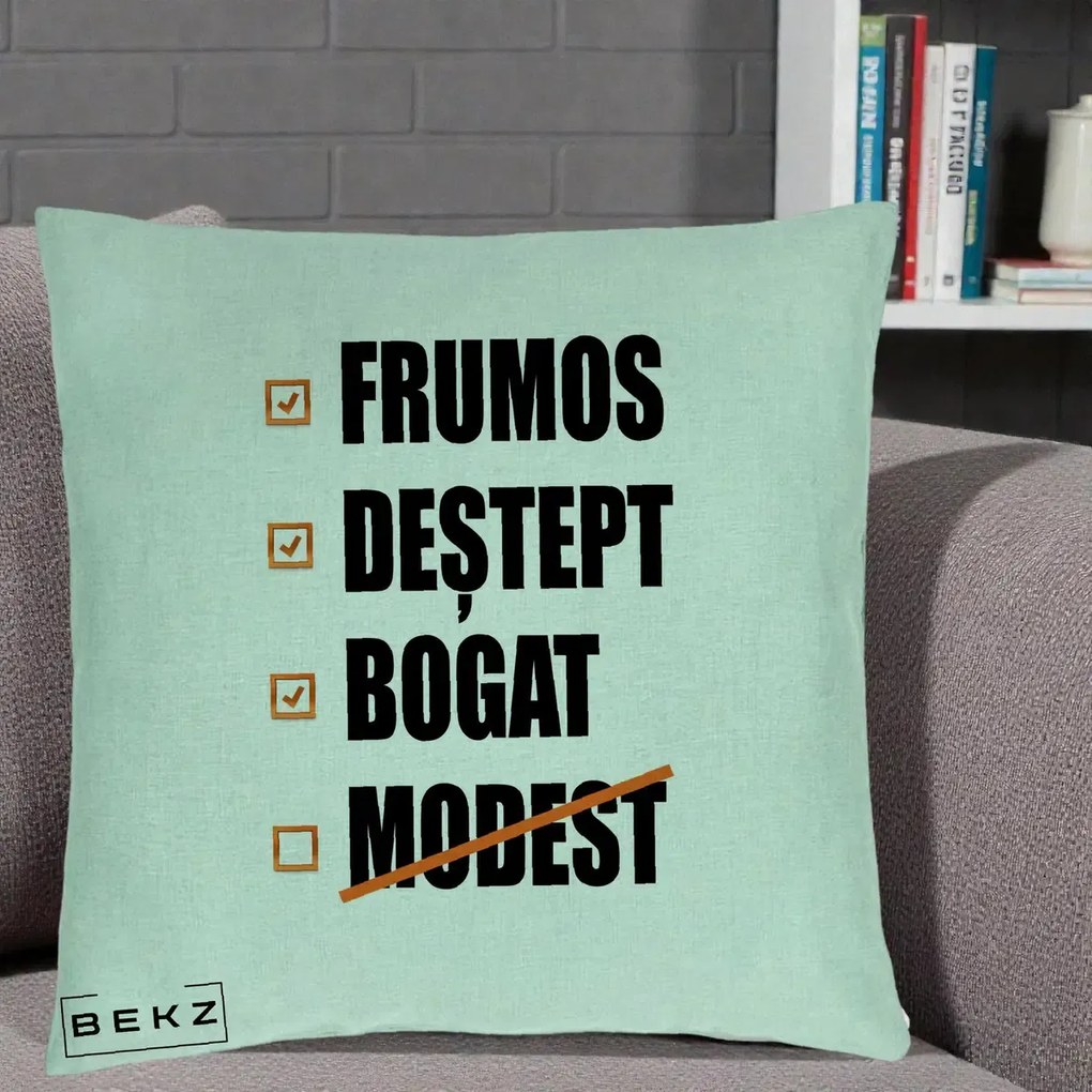 Perna Decorativa Frumos Destept Bogat, 40x40 cm, Verde Menta, Husa Detasabila, Perna Inclusa, BEKZ®