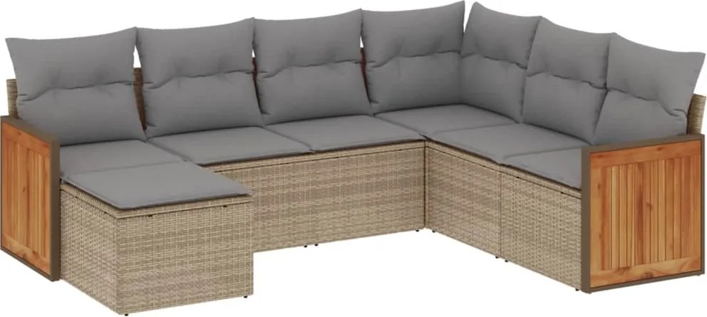 vidaXL Set canapele de grădină, 7 piese, cu perne, bej, poliratan
