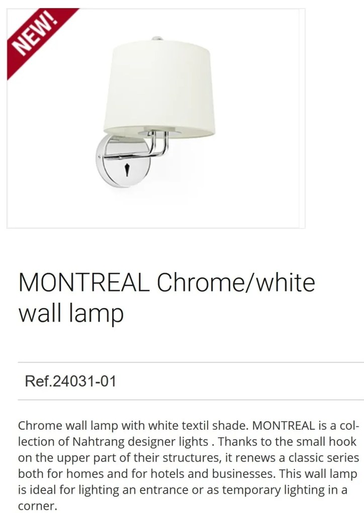 Aplica de perete moderna design elegant MONTREAL crom/alb