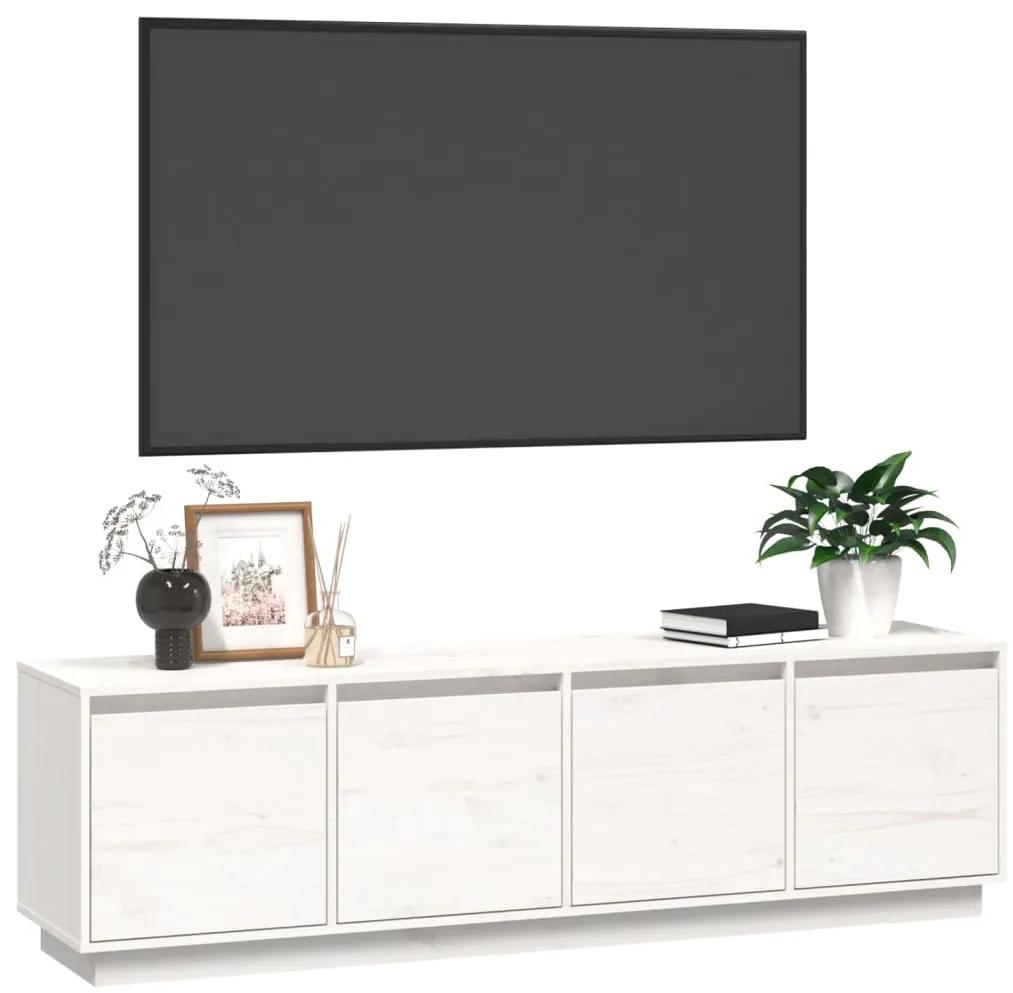 Comoda TV, alb, 156x37x45 cm, lemn masiv de pin