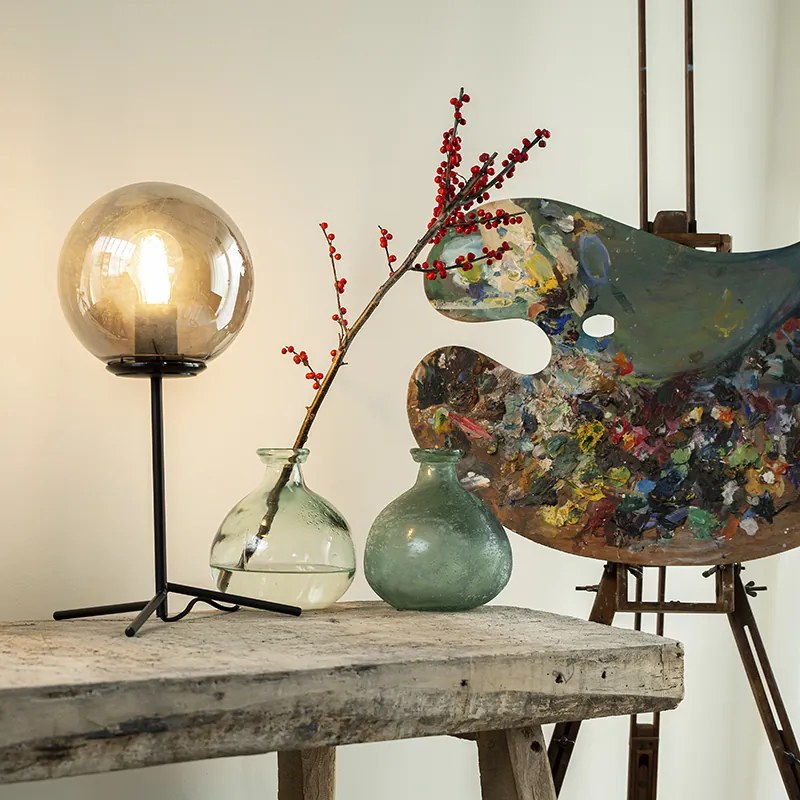 Lampă de masă Art Deco neagră cu sticlă fumurie 45,5 cm - Pallon