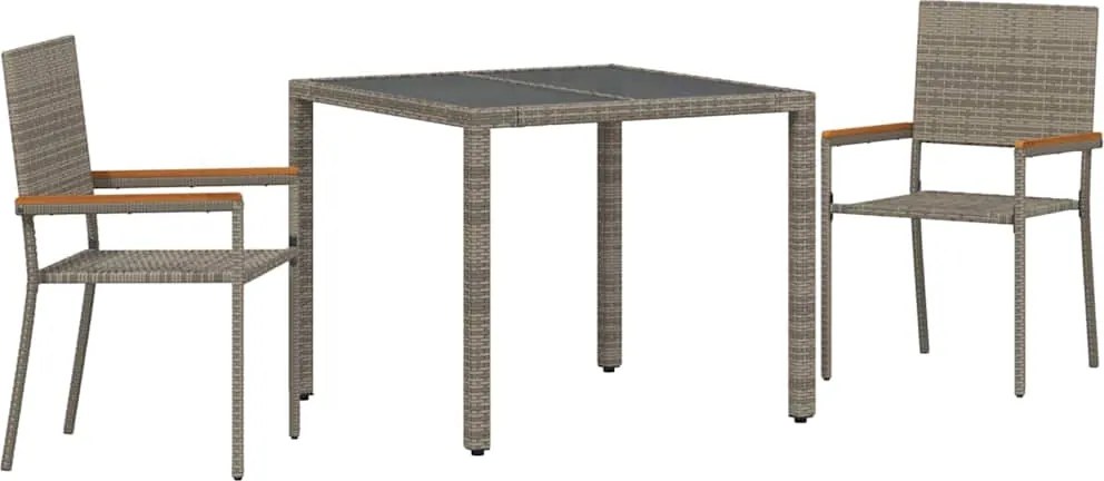 vidaXL Set de masă pentru grădină 3 pcs Gri poliratan