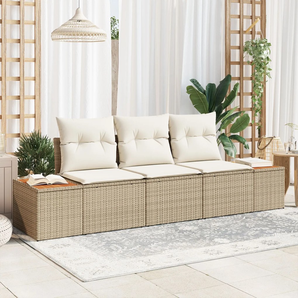 vidaXL Set de canapele pentru grădină cu pernă 3 pcs Bej Rattan poli