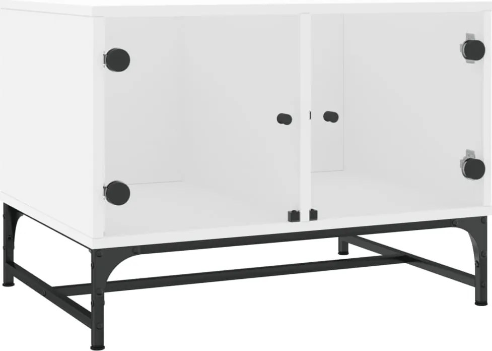 vidaXL Măsuță de cafea cu uși din sticlă, alb, 68,5x50x50 cm