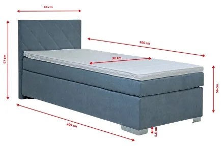 Pat tapițat IDA cu saltea, 90 x 200 cm, albastru