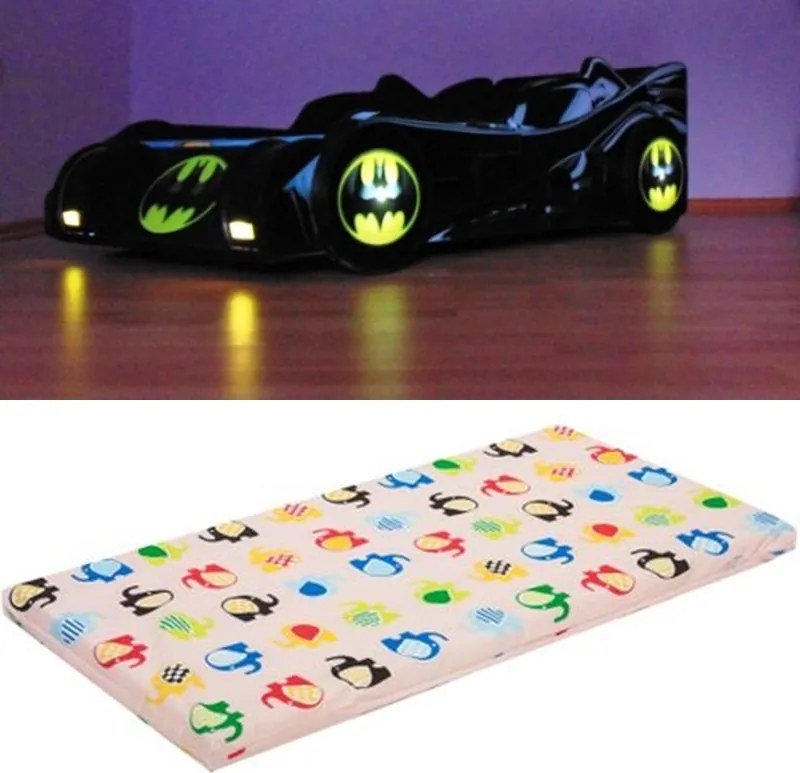 Pat masina Batman lumini cu saltea inclusa