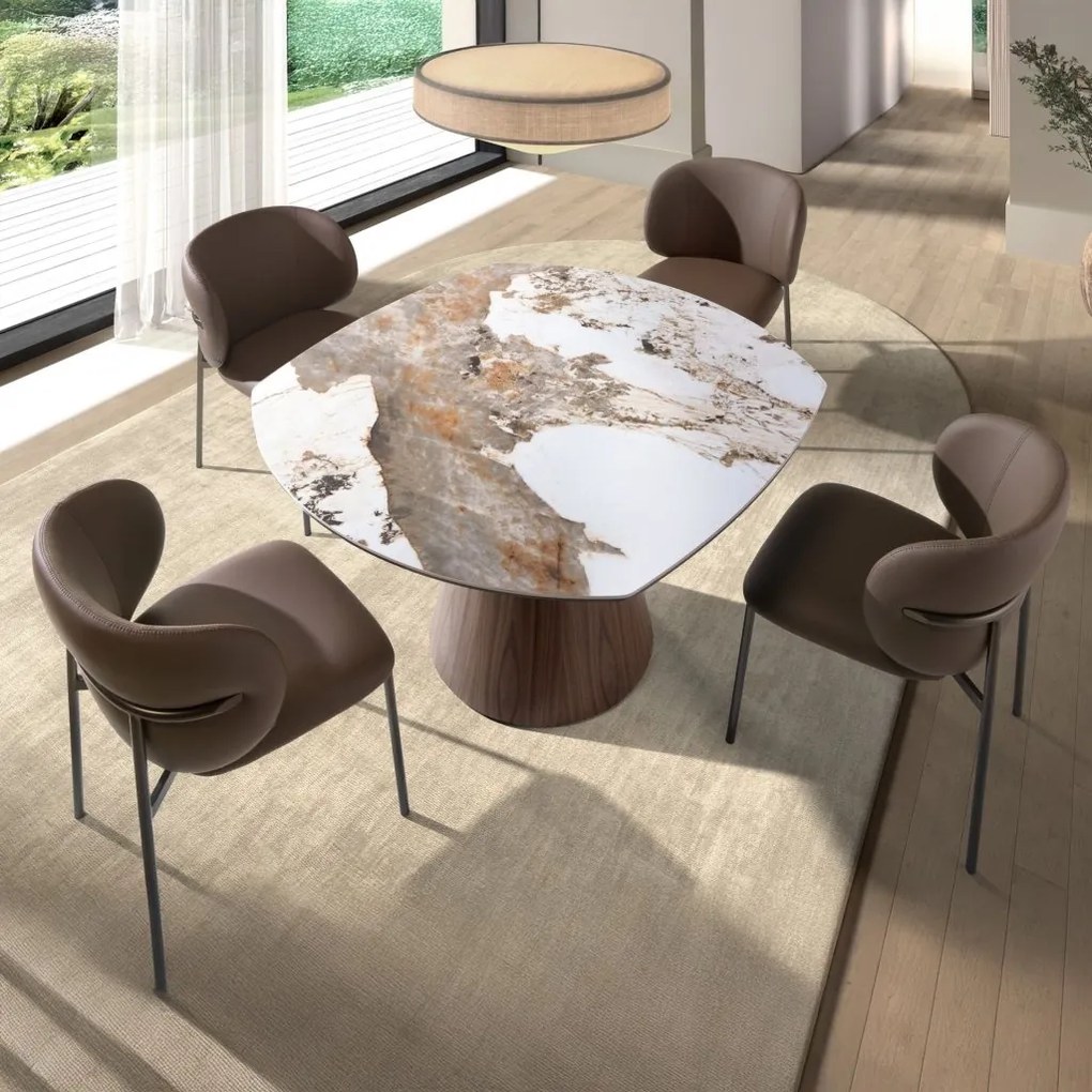 Masa extensibila design LUX Porcelain Marble 130-190cm