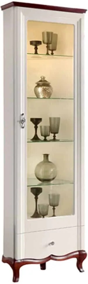Vitrină lemn masiv nuc Milan III de Colț Alb-, 64 × 52,1 × 209,5 cm - spre stanga