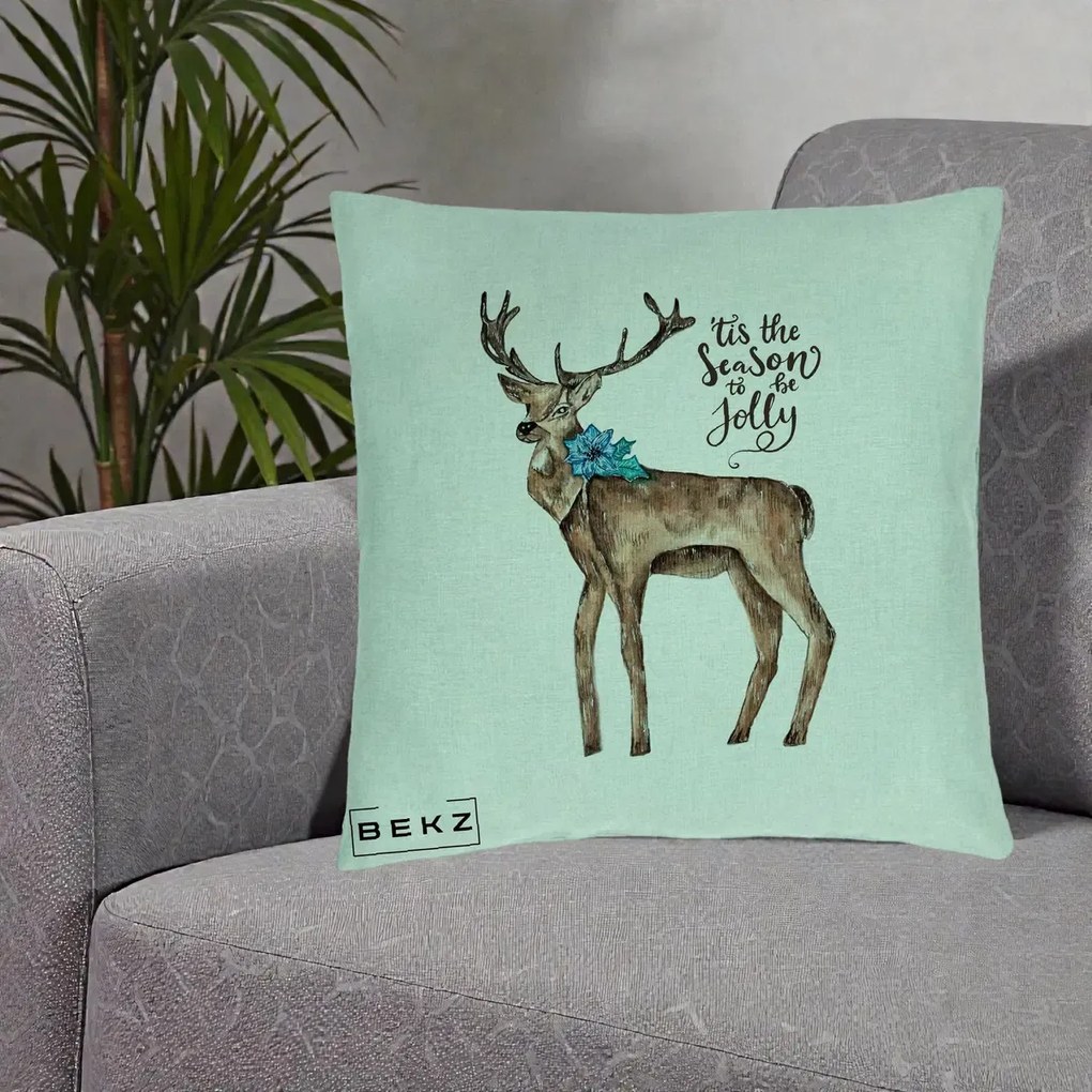 Perna Decorativa Ren Tis the Season to be Jolly, 40x40 cm, Verde Menta, Husa Detasabila, Perna Inclusa, BEKZ®