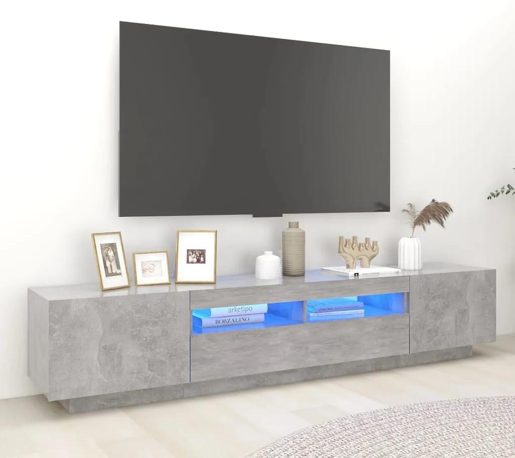 Comoda TV cu lumini LED, gri beton, 200x35x40 cm