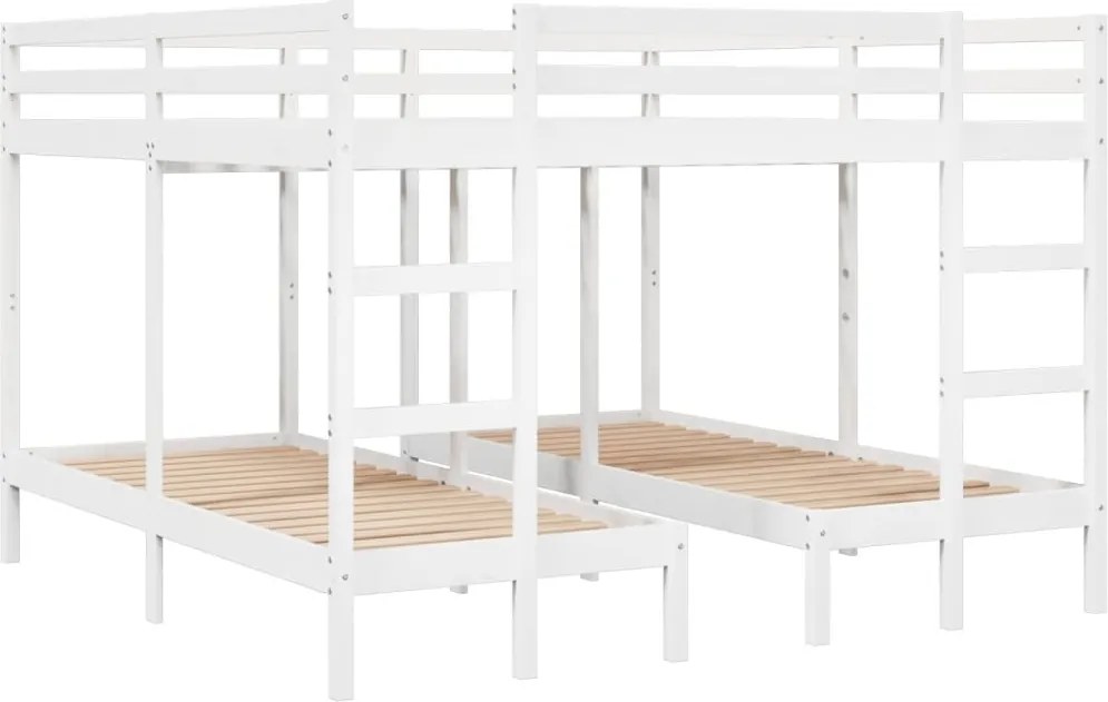 vidaXL Pat supraetajat triplu, alb 200x200/80x200 cm lemn pin