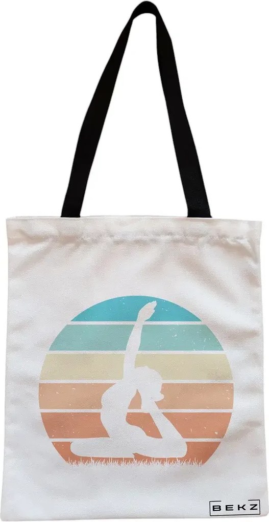 Sacosa de Panza pentru Cumparaturi, Geanta Tote, Yoga 8, Cu fermoar, 38x34.5 cm, Alba, BEKZ®