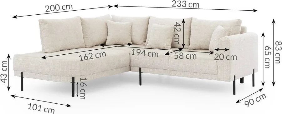 Colțar bej cu tapițerie din chenille (cu colț pe partea stângă/în formă de ”L”) Mauris – Ropez