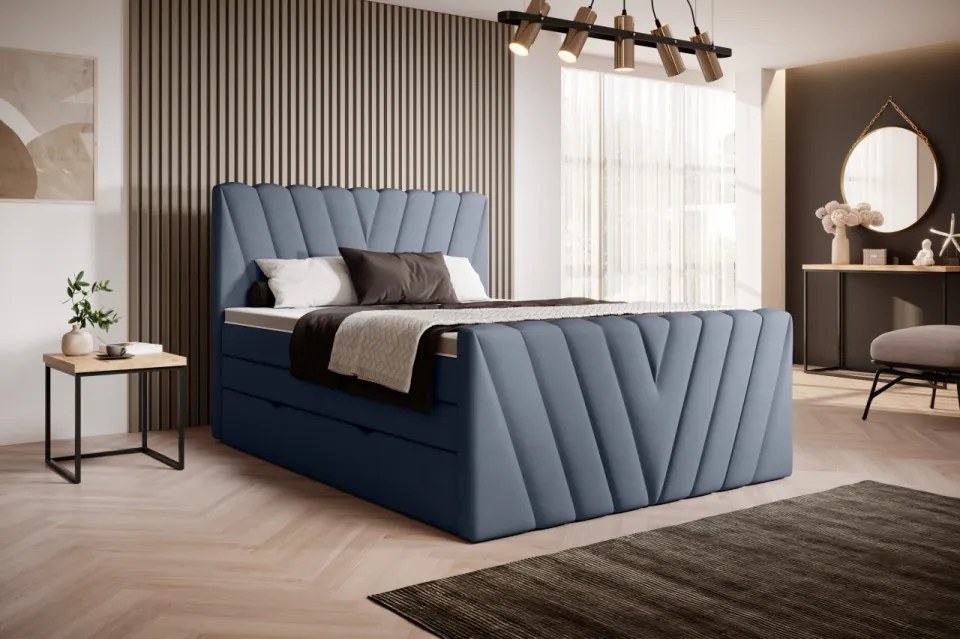 Pat tapitat, boxspring, cu spatiu pentru depozitare, 160x200 cm, Candice 3, Eltap (Culoare: Albastru deschis - Gojo 40)