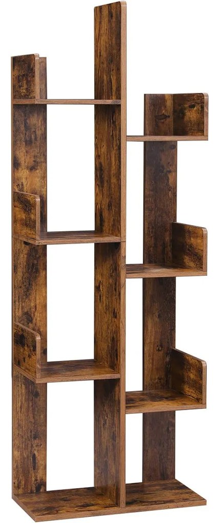 Bibliotecă din lemn, raft pe picioare cu 8 compartimente, raft depozitare, 50 x 25 x 140 cm
