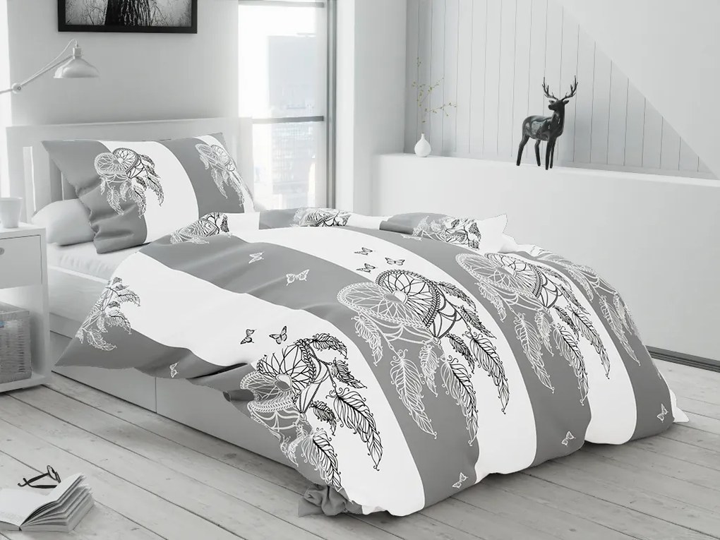 Lenjerie de pat din bumbac TIRSO BLEND gri-alb Dimensiune lenjerie de pat: 70 x 90 cm | 140 x 220 cm