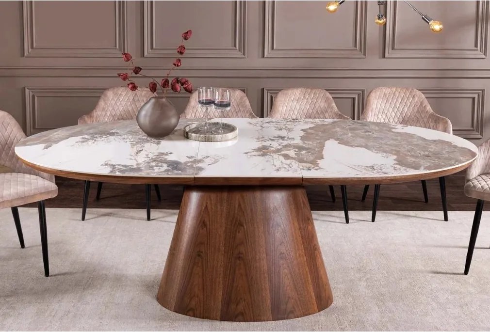 Masa extensibila, Ceramica, Furnir nuc, UNIQUE 160-200cm