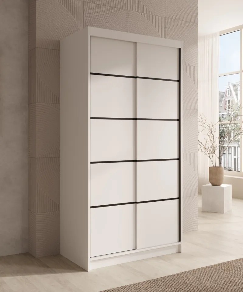 Dulap cu usi glisante, 100x58x200 cm, Verto 100, ADRK Furniture (Culoare: Alb / Negru)