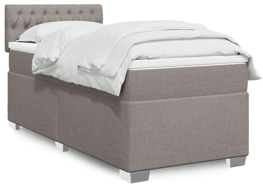 vidaXL Pat box spring cu saltea, gri taupe, 90x190 cm, textil