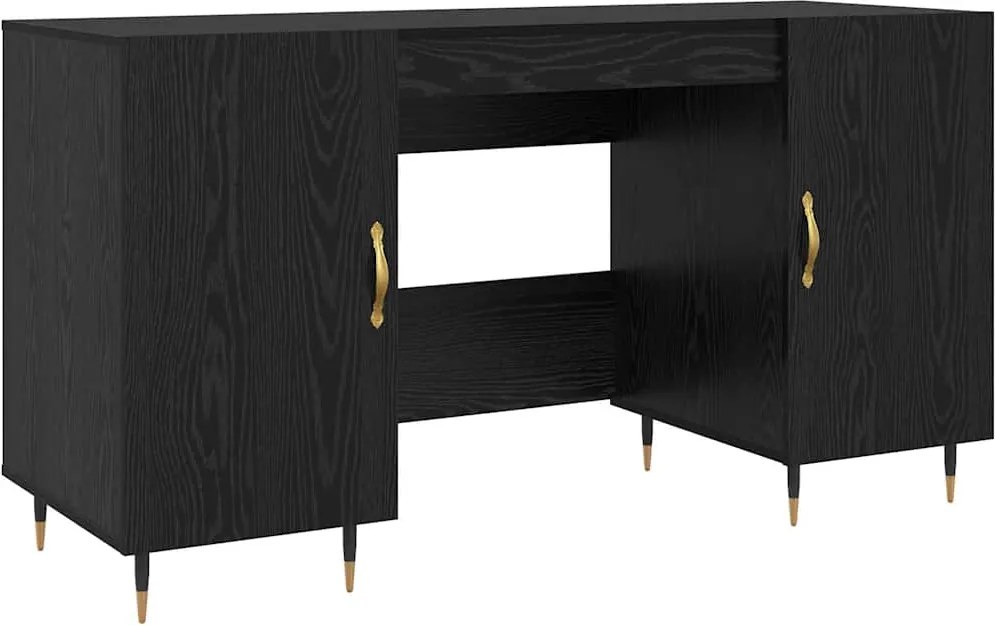vidaXL Birou cu raft Stejar negru 140 x 50 x 75 cm Lemn compozit