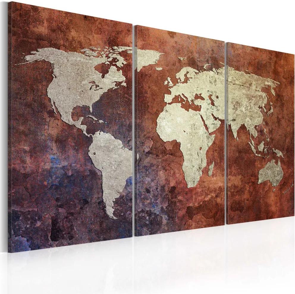 Tablou Bimago - Rusty map of the World - triptych 60x40 cm