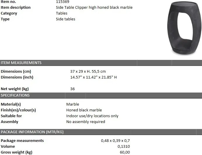 Masuta laterala design LUX Clipper high, negru 115369 HZ
