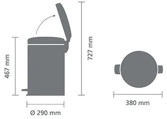 Cos de gunoi cu pedala Brabantia NewIcon 1001091, 20 L, Inchidere lina, Baza antiderapanta, Acoperit cu minerale, Gri