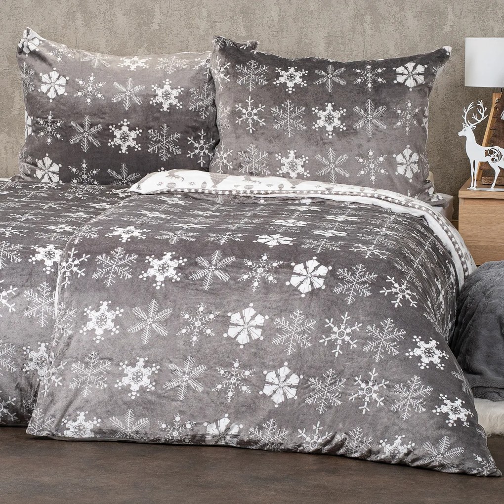 Lenjerie pat de Crăciun 4Home Christmas time,microflanelă, gri, 140 x 220 cm, 70 x 90 cm