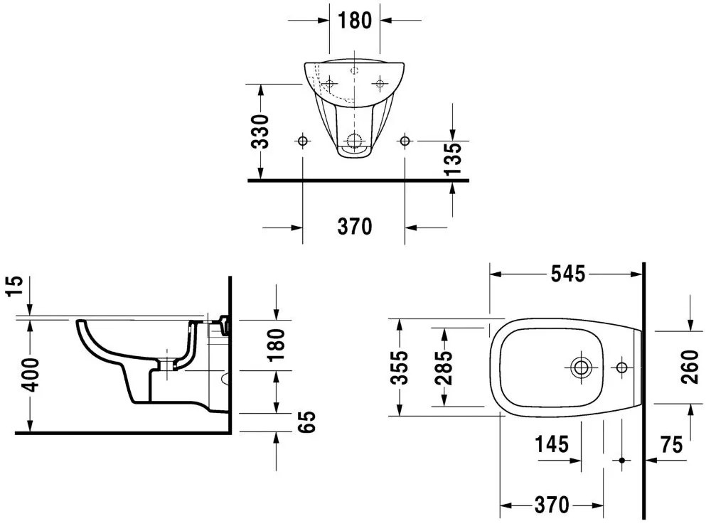 Duravit D-Code Bideu suspendat 35x54 cm